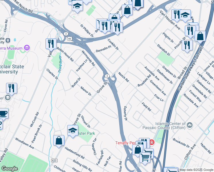 map of restaurants, bars, coffee shops, grocery stores, and more near 539 Grove St in Clifton