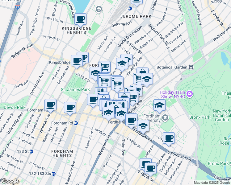 map of restaurants, bars, coffee shops, grocery stores, and more near 2652 Bainbridge Avenue in Bronx