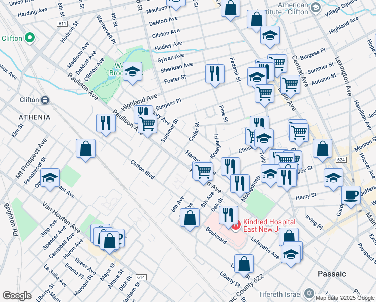 map of restaurants, bars, coffee shops, grocery stores, and more near 116 Hammond Avenue in Passaic