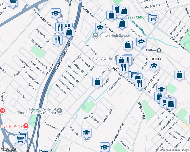 map of restaurants, bars, coffee shops, grocery stores, and more near 58 Lindale Court in Clifton