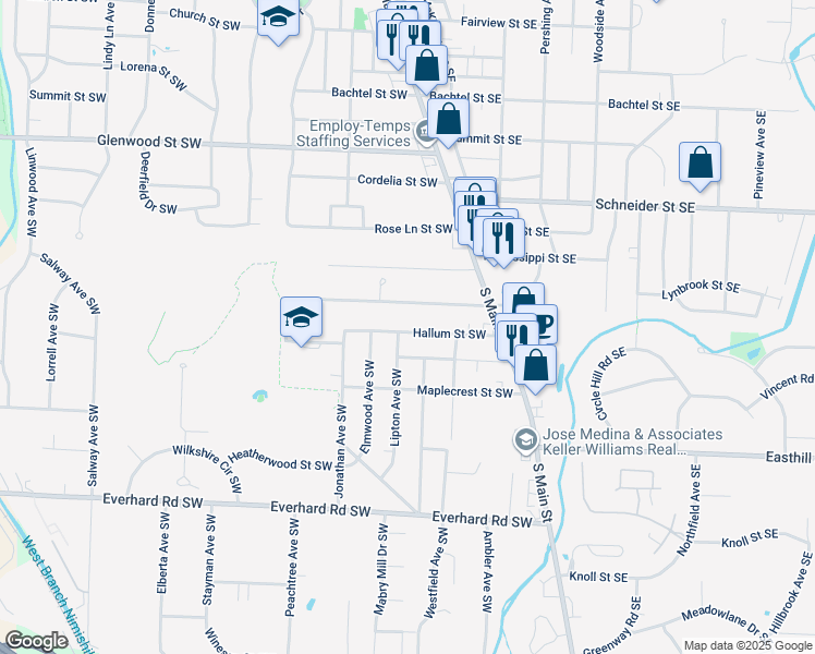map of restaurants, bars, coffee shops, grocery stores, and more near 217 Hallum Street Southwest in North Canton