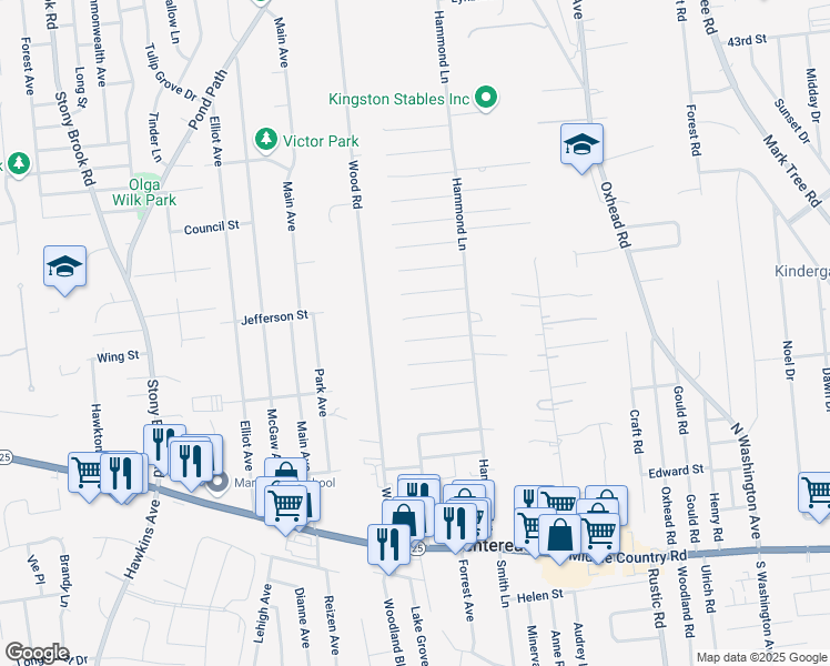 map of restaurants, bars, coffee shops, grocery stores, and more near 19 Magnolia Street in Centereach