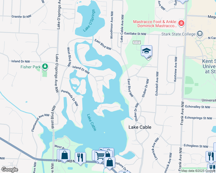 map of restaurants, bars, coffee shops, grocery stores, and more near 5528 Holmes Drive Northwest in Canton