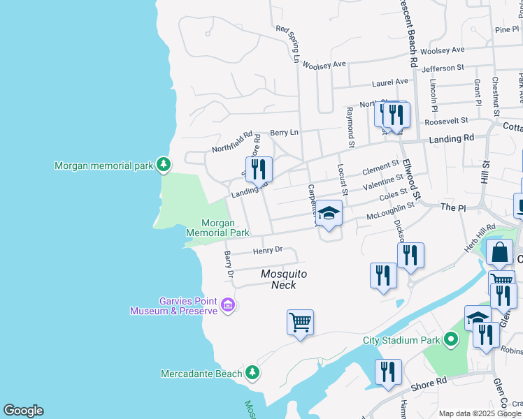 map of restaurants, bars, coffee shops, grocery stores, and more near 14 Mechanic Street in Glen Cove