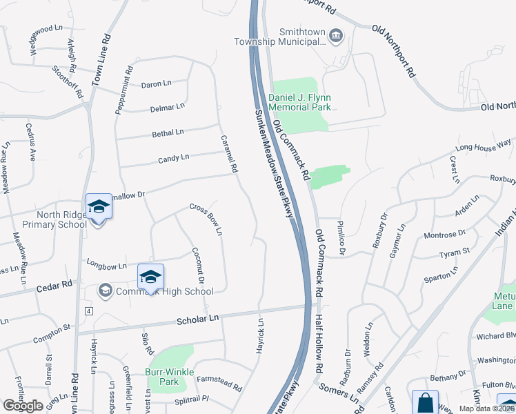 map of restaurants, bars, coffee shops, grocery stores, and more near 91 Caramel Road in Commack