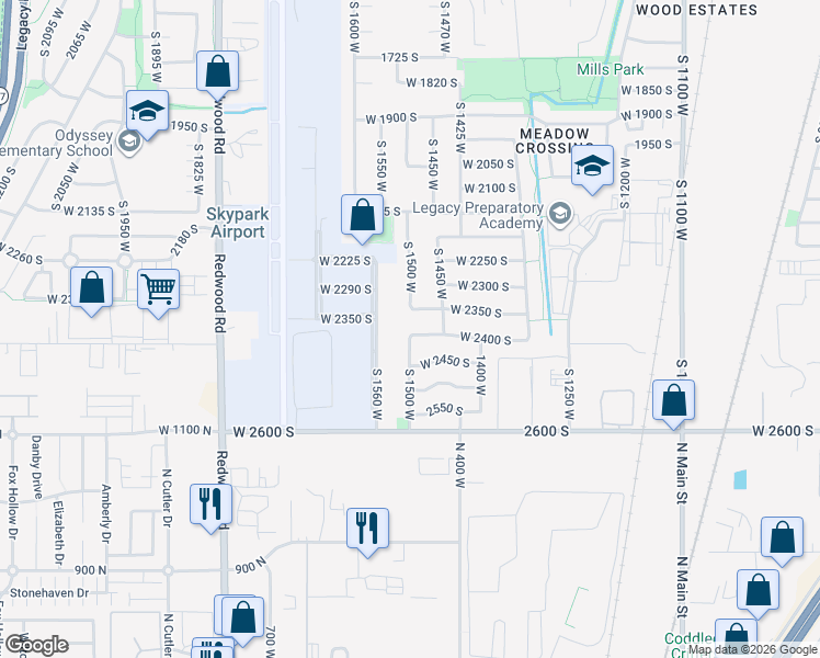map of restaurants, bars, coffee shops, grocery stores, and more near 1498 West 2350 South in Woods Cross