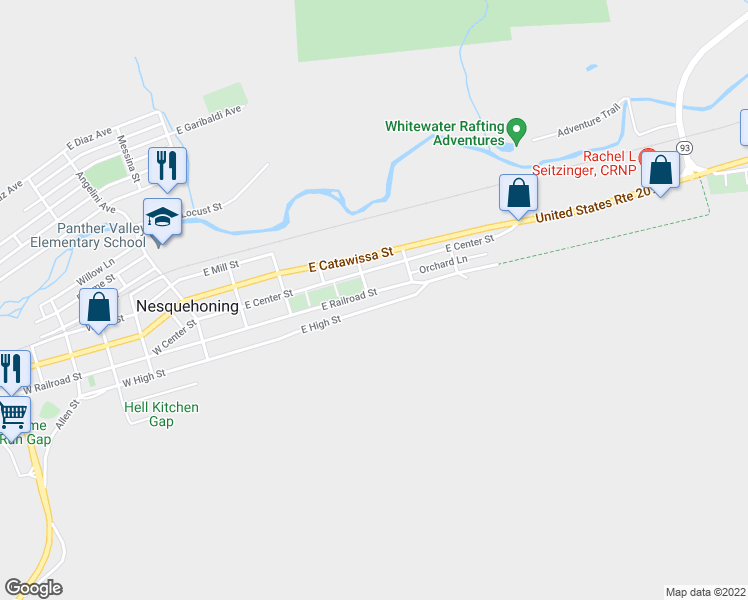 map of restaurants, bars, coffee shops, grocery stores, and more near E High St in Nesquehoning