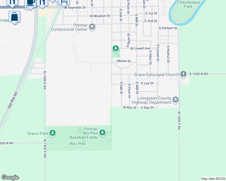 map of restaurants, bars, coffee shops, grocery stores, and more near 1508 South Division Street in Pontiac