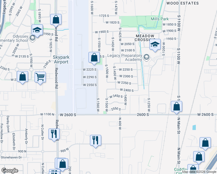 map of restaurants, bars, coffee shops, grocery stores, and more near 1498 2350 South in Woods Cross