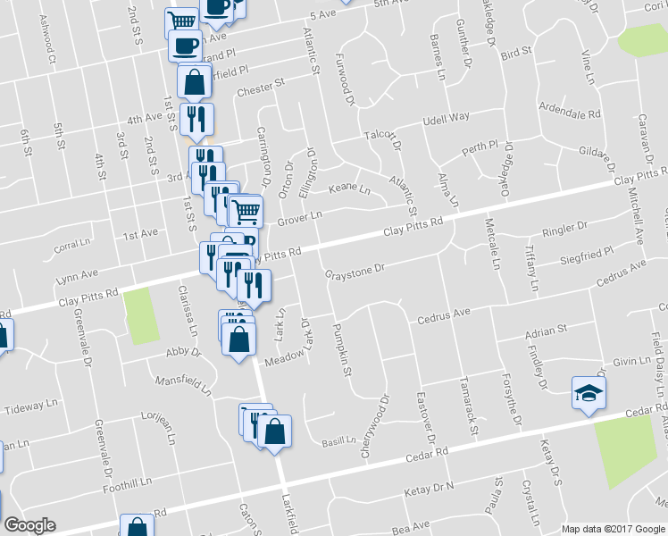 map of restaurants, bars, coffee shops, grocery stores, and more near 15 Graystone Drive in East Northport