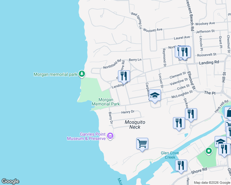 map of restaurants, bars, coffee shops, grocery stores, and more near 7 Germaine Street in Glen Cove
