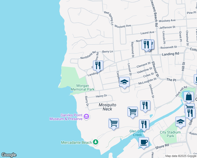 map of restaurants, bars, coffee shops, grocery stores, and more near 13 Jackson Street in Glen Cove