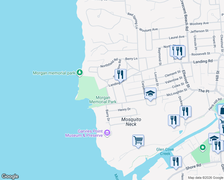 map of restaurants, bars, coffee shops, grocery stores, and more near 7 Germaine Street in Glen Cove