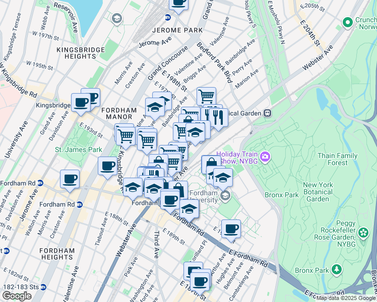 map of restaurants, bars, coffee shops, grocery stores, and more near in The Bronx