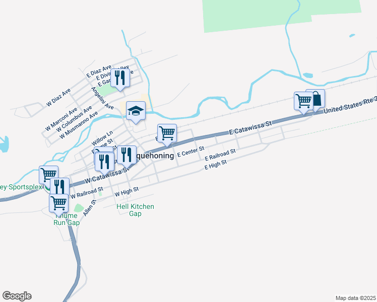 map of restaurants, bars, coffee shops, grocery stores, and more near 163 E Center St in Nesquehoning