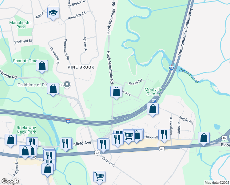 map of restaurants, bars, coffee shops, grocery stores, and more near 59 Maple Avenue in Montville