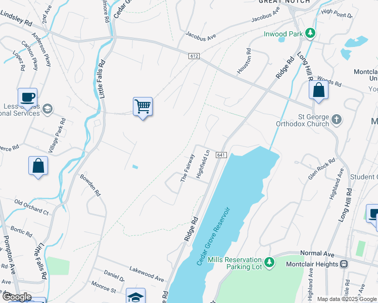 map of restaurants, bars, coffee shops, grocery stores, and more near 88 The Fairway in Cedar Grove