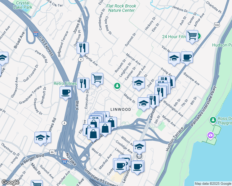 map of restaurants, bars, coffee shops, grocery stores, and more near 415 Grandview Place in Fort Lee
