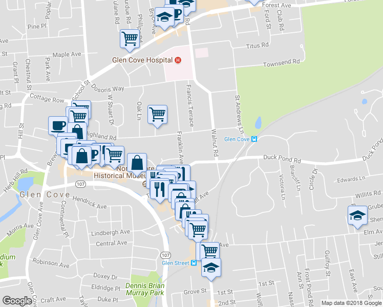 map of restaurants, bars, coffee shops, grocery stores, and more near 37 Town Path in Glen Cove