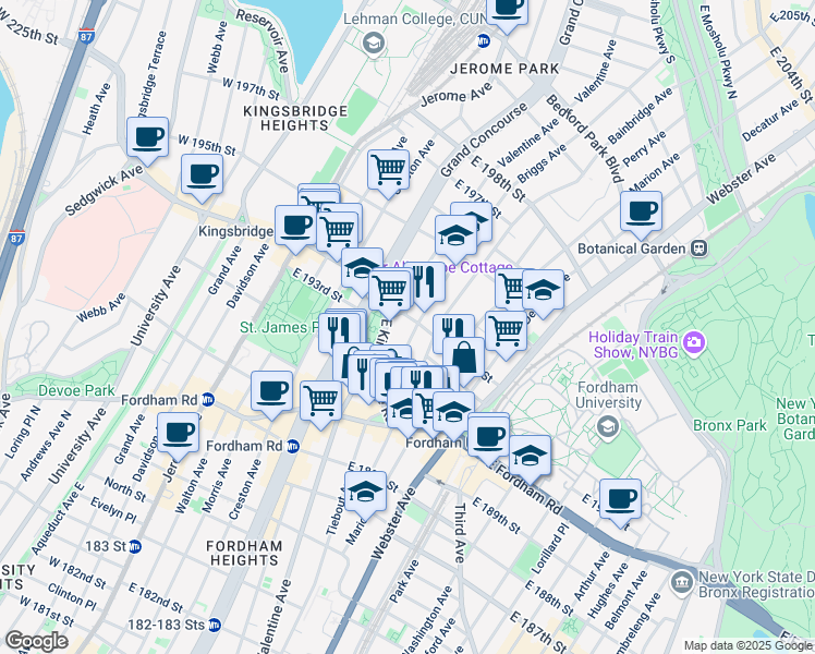 map of restaurants, bars, coffee shops, grocery stores, and more near in The Bronx