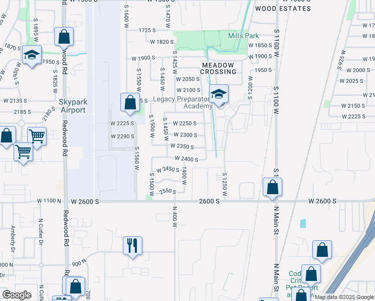map of restaurants, bars, coffee shops, grocery stores, and more near 1391 West 2350 South in Woods Cross