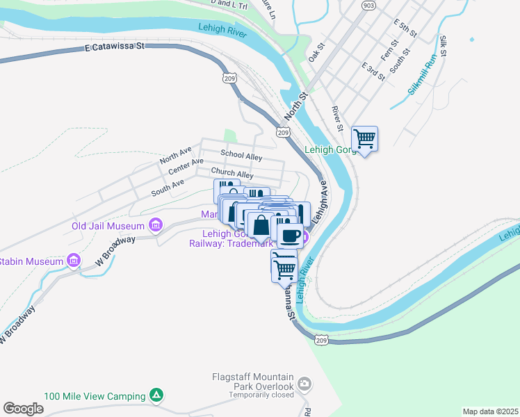 map of restaurants, bars, coffee shops, grocery stores, and more near in Jim Thorpe