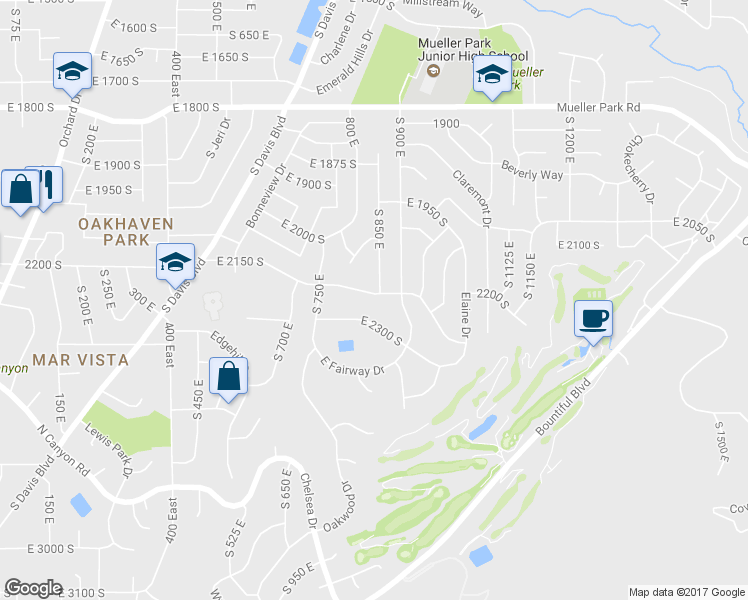 map of restaurants, bars, coffee shops, grocery stores, and more near 842 East 2150 South in Bountiful