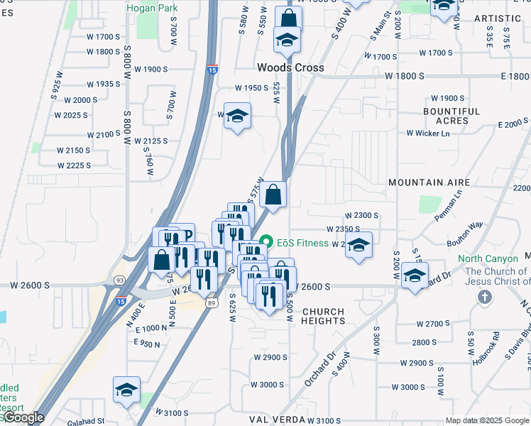 map of restaurants, bars, coffee shops, grocery stores, and more near 3513 U.S. 89 in Bountiful