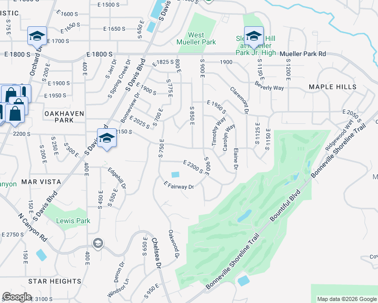 map of restaurants, bars, coffee shops, grocery stores, and more near 842 East 2150 South in Bountiful