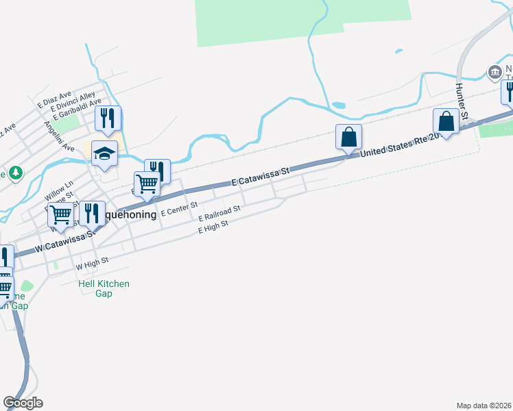 map of restaurants, bars, coffee shops, grocery stores, and more near E High St in Nesquehoning