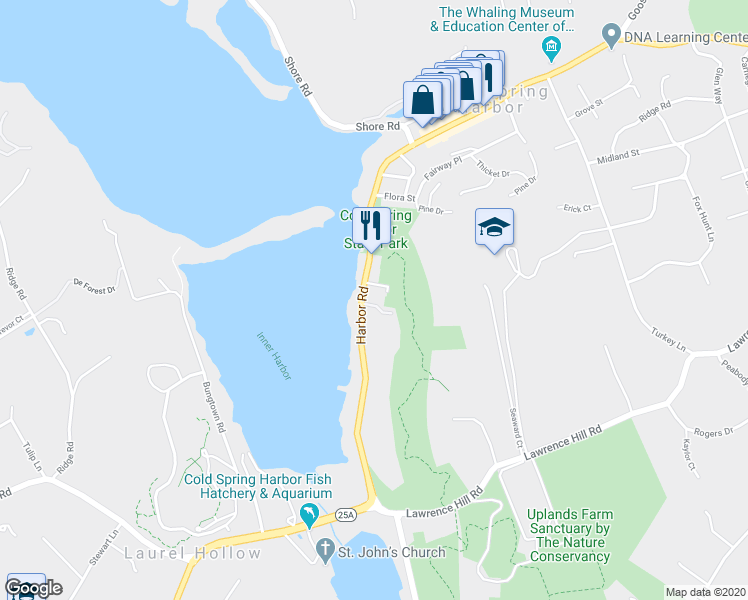 map of restaurants, bars, coffee shops, grocery stores, and more near 149 Harbor Road in Cold Spring Harbor