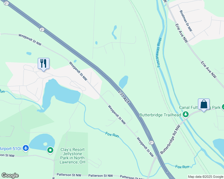 map of restaurants, bars, coffee shops, grocery stores, and more near 5695 Key Circle Northwest in Canal Fulton