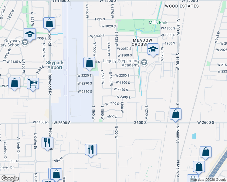 map of restaurants, bars, coffee shops, grocery stores, and more near 1449 2350 South in Woods Cross