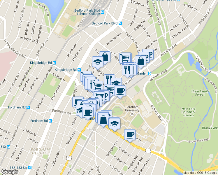 map of restaurants, bars, coffee shops, grocery stores, and more near in The Bronx