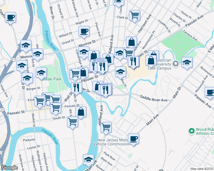 map of restaurants, bars, coffee shops, grocery stores, and more near 29 Hobart Place in Garfield