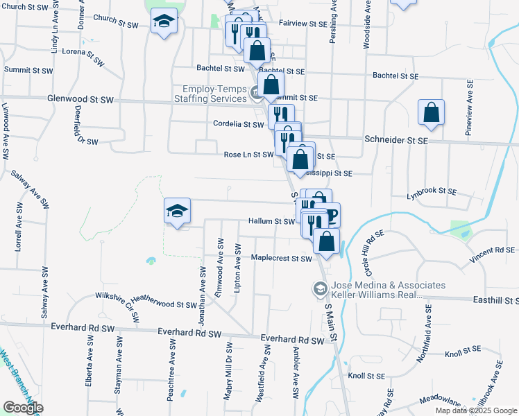 map of restaurants, bars, coffee shops, grocery stores, and more near 217 Hallum Street Southwest in North Canton