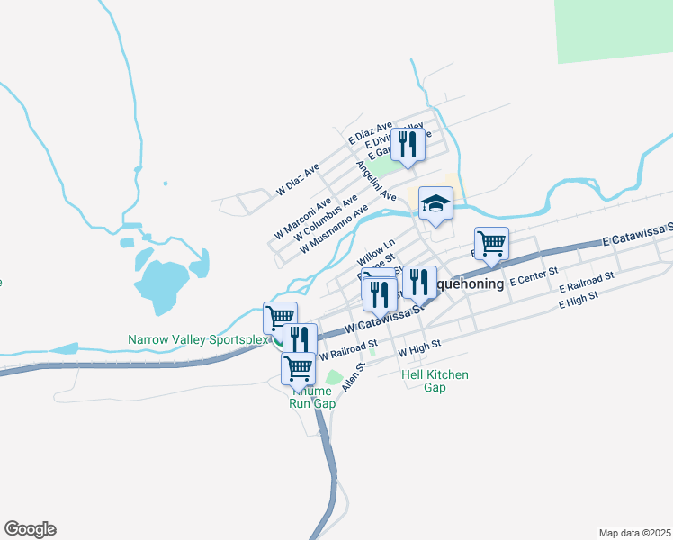 map of restaurants, bars, coffee shops, grocery stores, and more near 150 Willow Ln in Nesquehoning