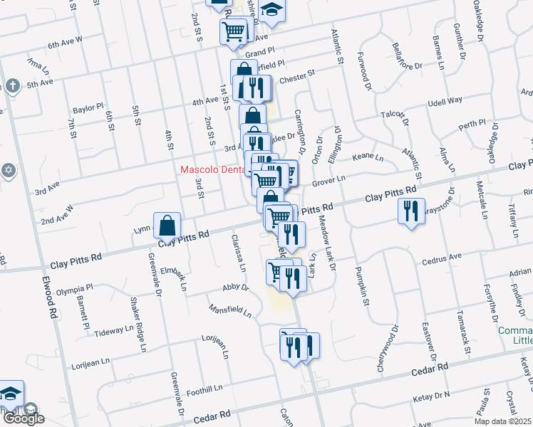 map of restaurants, bars, coffee shops, grocery stores, and more near in East Northport