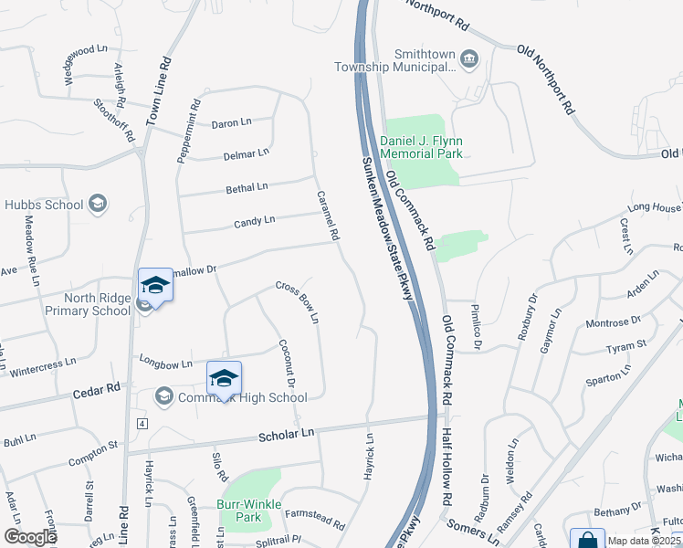 map of restaurants, bars, coffee shops, grocery stores, and more near 98 Caramel Road in Commack