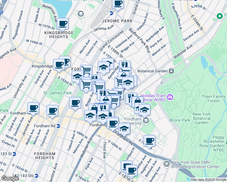 map of restaurants, bars, coffee shops, grocery stores, and more near 2661 Decatur Avenue in Bronx