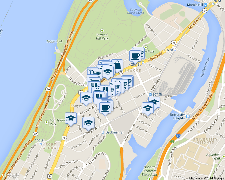 map of restaurants, bars, coffee shops, grocery stores, and more near in New York