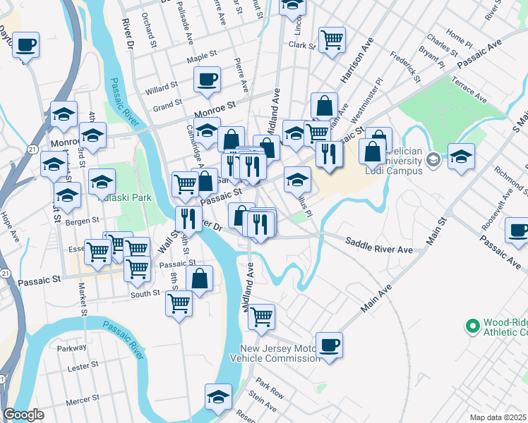 map of restaurants, bars, coffee shops, grocery stores, and more near 29 Hobart Place in Garfield
