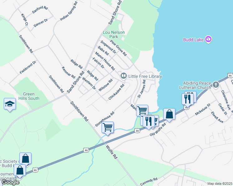 map of restaurants, bars, coffee shops, grocery stores, and more near 19 Chickadee Road in Mount Olive