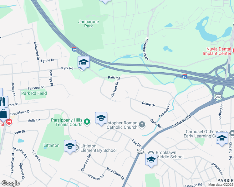 map of restaurants, bars, coffee shops, grocery stores, and more near 15 Hennion Drive in Parsippany-Troy Hills