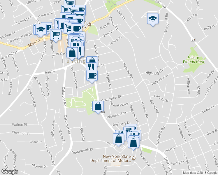 map of restaurants, bars, coffee shops, grocery stores, and more near 31 Fairmont Street in Huntington