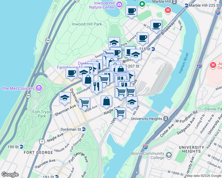 map of restaurants, bars, coffee shops, grocery stores, and more near in New York