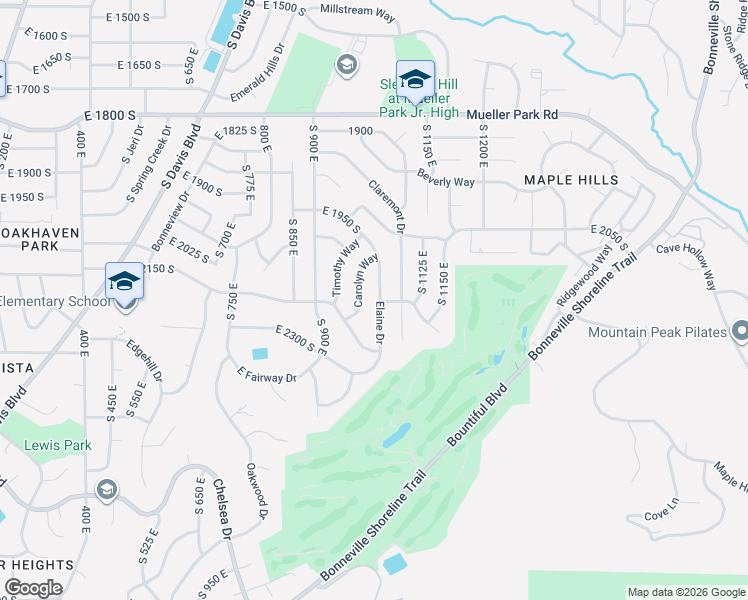 map of restaurants, bars, coffee shops, grocery stores, and more near 2198 Elaine Drive in Bountiful