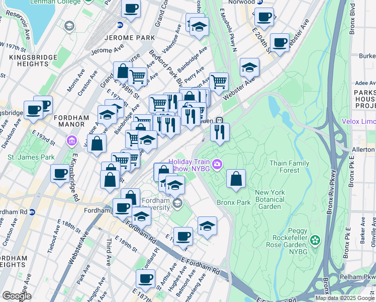 map of restaurants, bars, coffee shops, grocery stores, and more near 2846 Webster Avenue in The Bronx