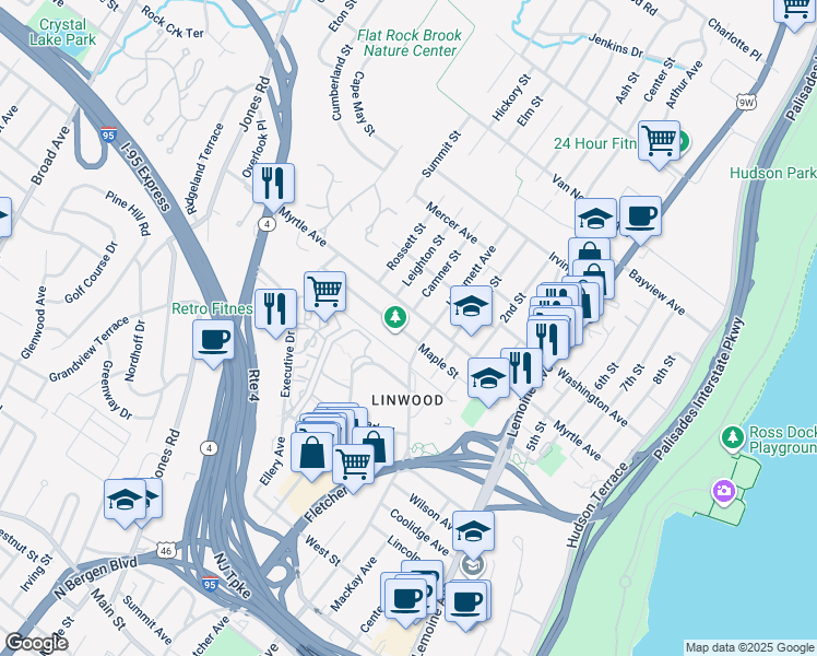 map of restaurants, bars, coffee shops, grocery stores, and more near 485 Westview Place in Fort Lee