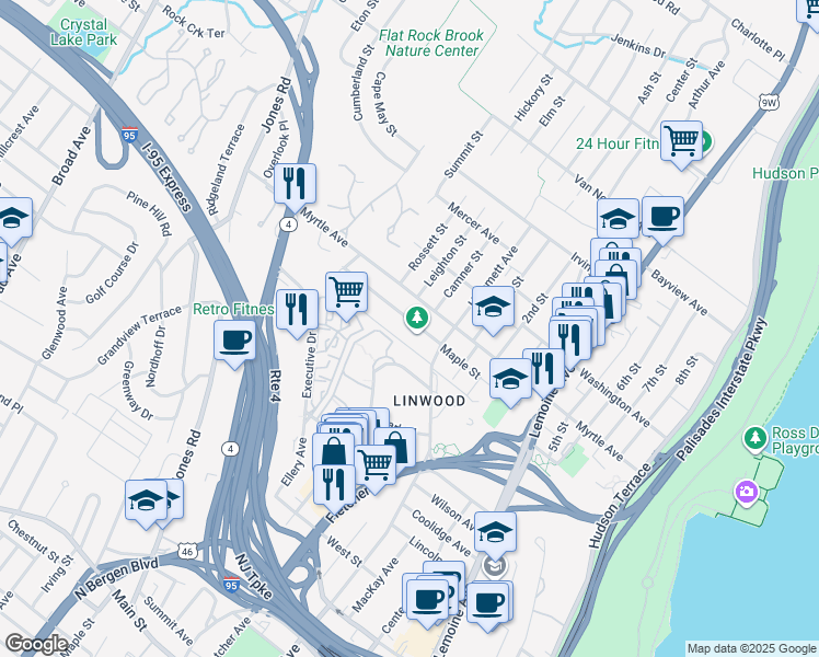 map of restaurants, bars, coffee shops, grocery stores, and more near 485 Westview Place in Fort Lee